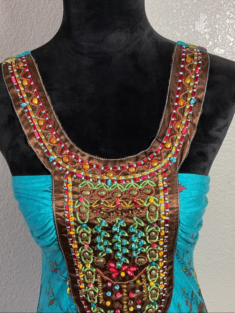 Charlotte Russe Turquoise Embroidered Beaded Tank Top - Picture 2 of 12